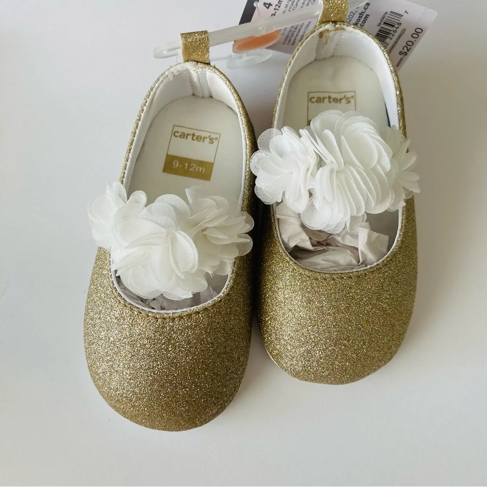 Carter’s Plume Shoe Mary Jane Dress Metallic Gold 9-12 Months NWT Sparkly New